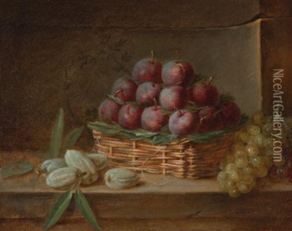 Still Life With Plums, Almonds And Raisins Oil Painting - Henri Horace Roland de la Porte