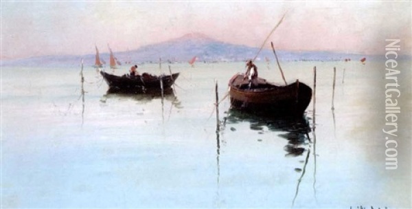 Barque De Peche Sur La Lagune Oil Painting - Louis Nattero