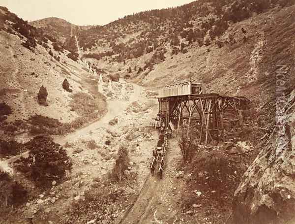 Chicago Hoisting Works, Dry Canyon, USA, 1861-75 Oil Painting - Carleton Emmons Watkins