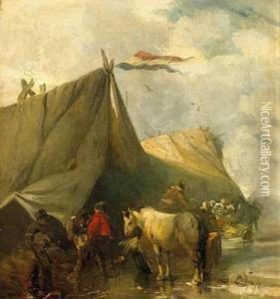Tent Camp Oil Painting - Carl Hilgers