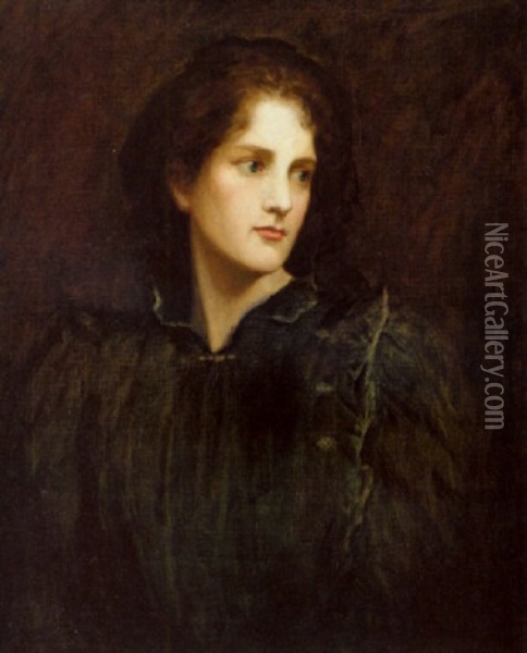 Portrait Of A Lady In A Black Dress Oil Painting - Valentine Cameron Prinsep