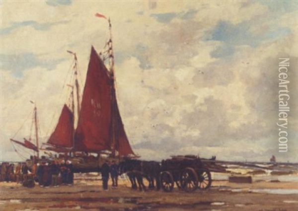 Fischer Am Strand Von Katwijk Oil Painting - Wilhelm Hambuechen