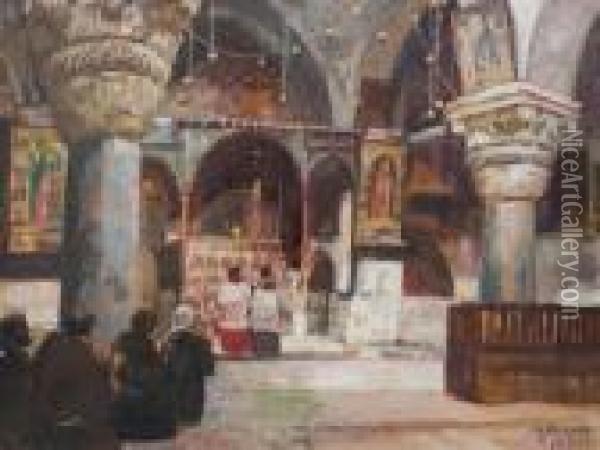 Interieur D'eglise Orthodoxe Oil Painting - Georg Macco