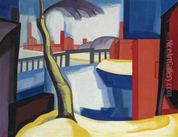 Triad Brilliant, Passaic River Hills Oil Painting - Oscar Florianus Bluemner