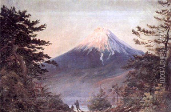 A View Of Mount Fusiyama With Figures In The Foreground Oil Painting - Charles Wirgman Sr.