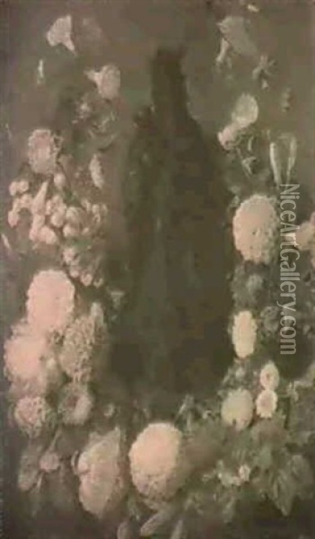 Vierge A L'enfant Dans Une Guirlande De Fleurs Oil Painting - Simon Saint-Jean