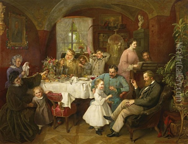 Das Familienfest Oil Painting - Eduard Swoboda