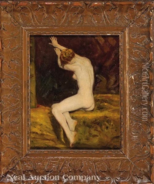 Seated Female Nude Oil Painting - Anton Kozakiewicz