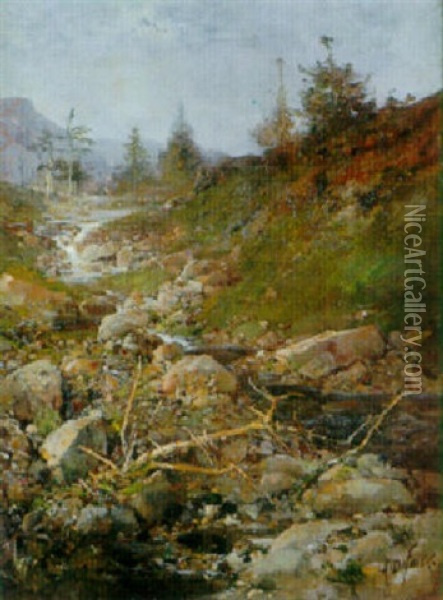 Le Torrent De La Dore, Massif Central Oil Painting - Alexandre Defaux