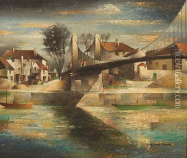 Le Pont Suspendu, Conflans Fin D'oise Oil Painting - Pierre Hode