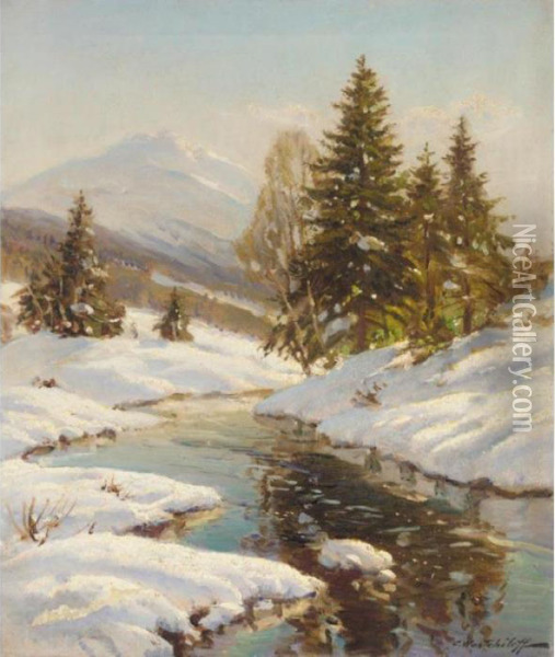 Winter In Chamonix Oil Painting - Constantin Alexandr. Westchiloff