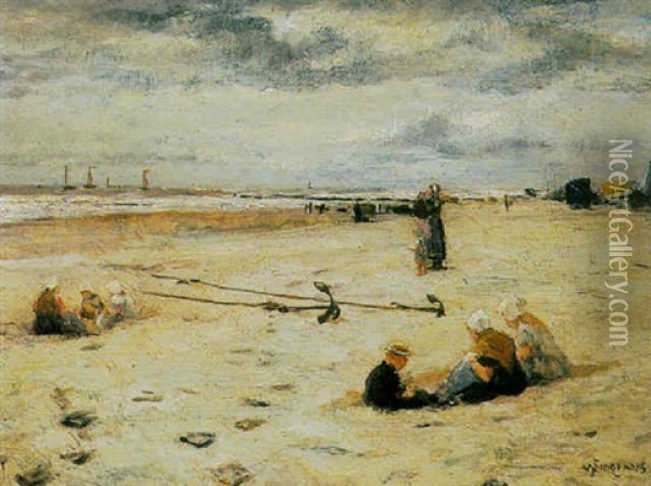 Children Playing On The Beach Oil Painting - Waalko (Jans) Dingemans