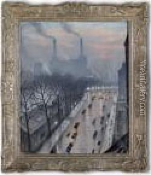 Battersea Twilight Oil Painting - Christopher R. Wynne Nevinson