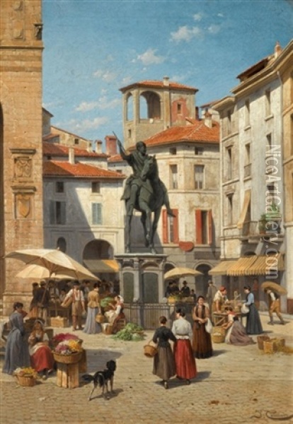 Piazza Cavalli, Piacenza Oil Painting - Jacques Francois Carabain