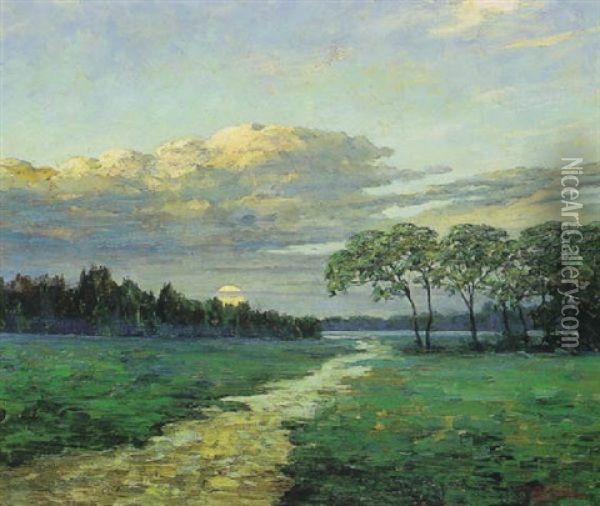 Expansive Landscape At Dusk Oil Painting - Walter Koeniger