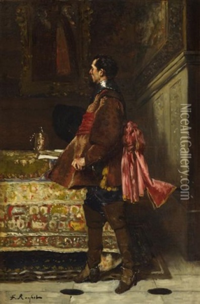 Cavalier In Interior Oil Painting - Ferdinand Victor Leon Roybet