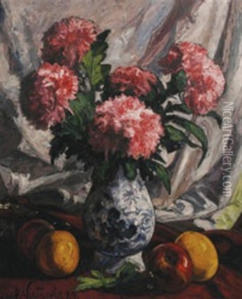 Still Life Of Fruit And Flowers Oil Painting - Paul Nietsche