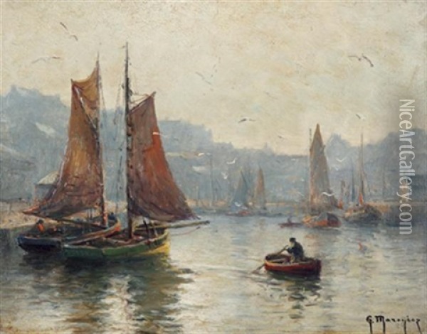 Bateau De Peche Dans Un Port Oil Painting - Georges Philibert Charles Maroniez