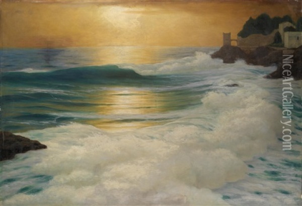 Brandung Bei ... (schlos Am Meer) Oil Painting - Eduard Kasparides