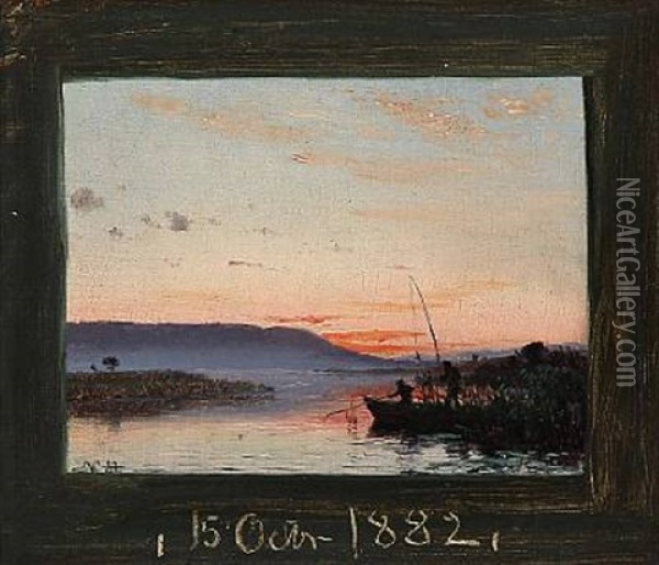 Sunset At The Silkeborg Lakes Oil Painting - Vilhelm Peter Karl Kyhn