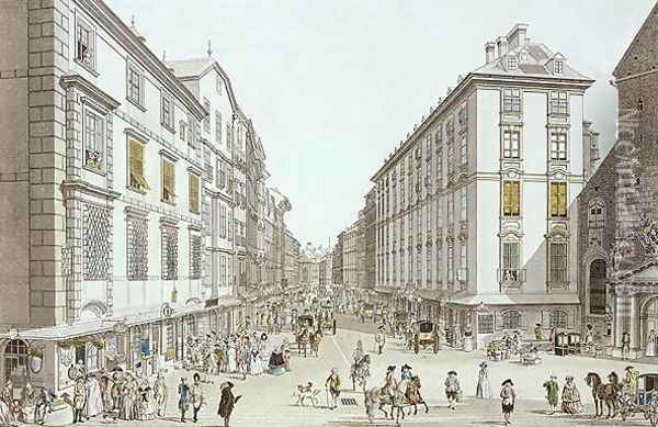 View of Kohlmarkt, 1786 Oil Painting - Christian Georg II Schutz or Schuz