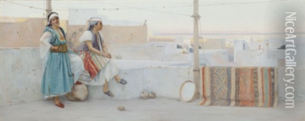 Femmes A La Terrasse, Tanger Oil Painting - Louis Auguste Girardot