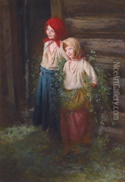 Village Girls Oil Painting - Kirill Vikentevich Lemokh