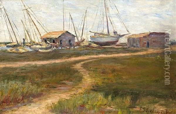 The Bat Yard (oakland Estuary?) Oil Painting - Frances Slater Gelwicks