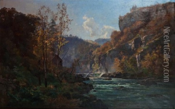 Les Gorges Du Doubs A Moron Oil Painting - Fritz Huguenin