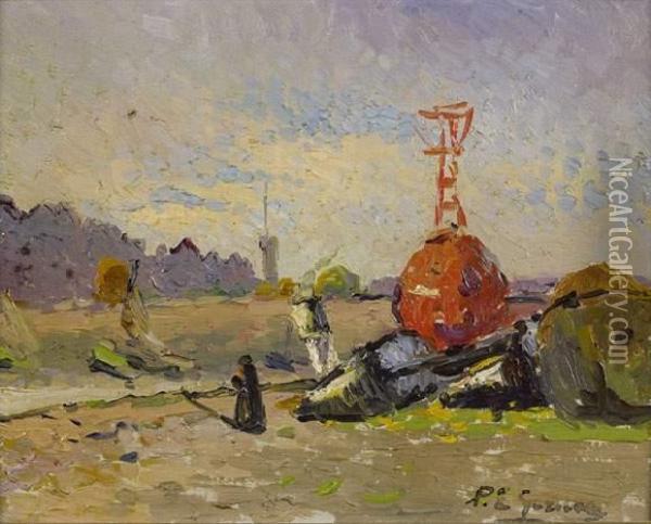 Marine, Bouees Rouges Oil Painting - Paul-Elie Gernez