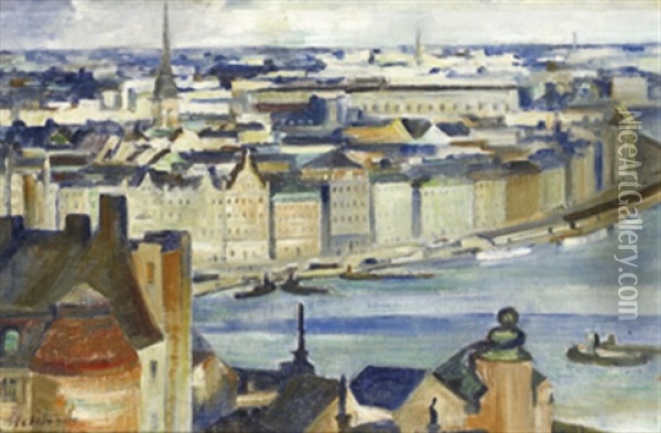Skeppsbron, Gamla Stan Oil Painting - Eric C. Hallstroem