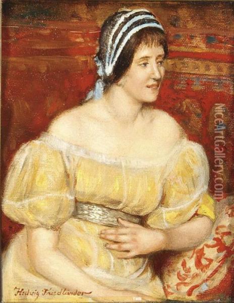 Portrait Of A Young Woman In A Yellow Dress Oil Painting - Hedwig Malheim Von Friedlaender