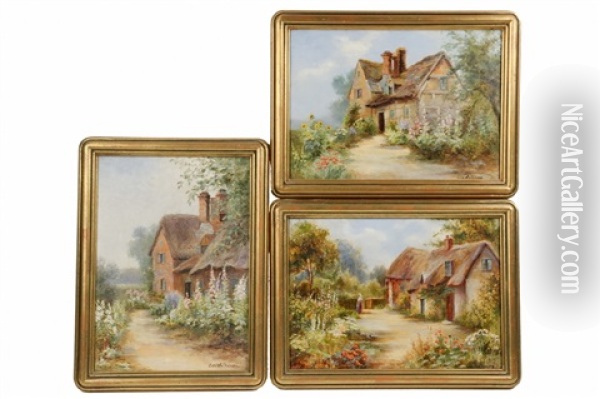 Three English Cottage Scenes Oil Painting - Eva Walbourn