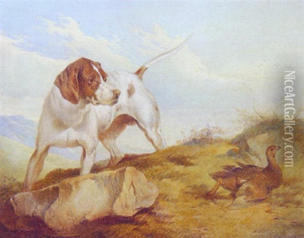 A Pointer With A Grouse Oil Painting - Paul Jones