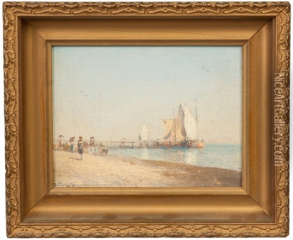 Pier & Beach Scene Oil Painting - Hermann Herzog