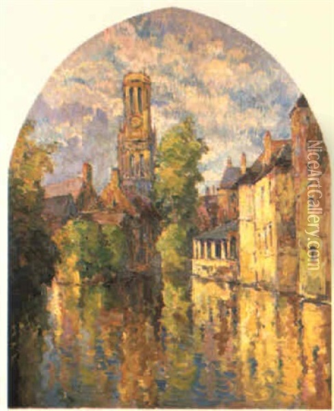 Le Quai Du Rosaire A Bruges Oil Painting - Pierre De Belay