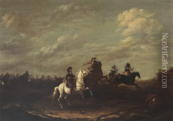 A Cavalry Skirmish Oil Painting - Barend Gael