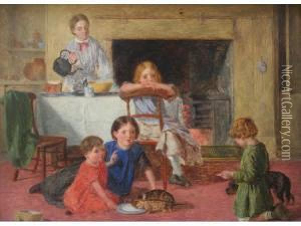 Lunchtime For Everyone Oil Painting - Charles Rossiter