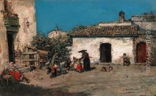 The Priest's Visit Oil Painting - Jose Benlliure Y Gil