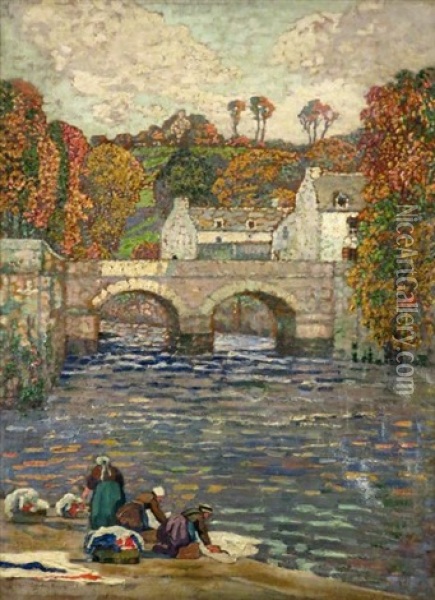 Le Pont Du Bourgneuf A L'aube, Quimperle Oil Painting - Guillaume Georges Roger