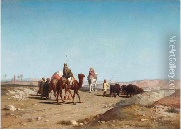 Crossing The Desert Oil Painting - Ch. Theodore, Bey Frere