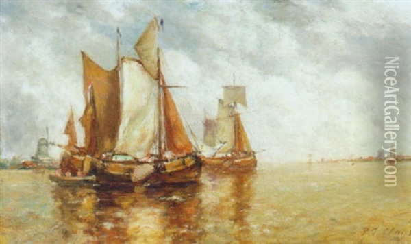 Fishing Boats In A Lagoon Oil Painting - Paul Jean Clays