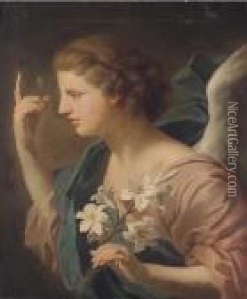 The Angel Of The Annunciation Oil Painting - Giovanni Battista (Baciccio) Gaulli