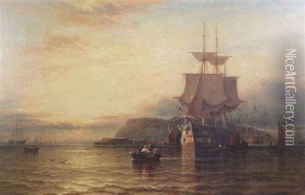 Men O' War, Drake's Island Oil Painting - George Stainton