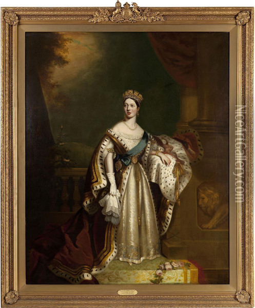 Queen Victoria In Her Robes Of State Oil Painting - Alfred-Edward Chalon
