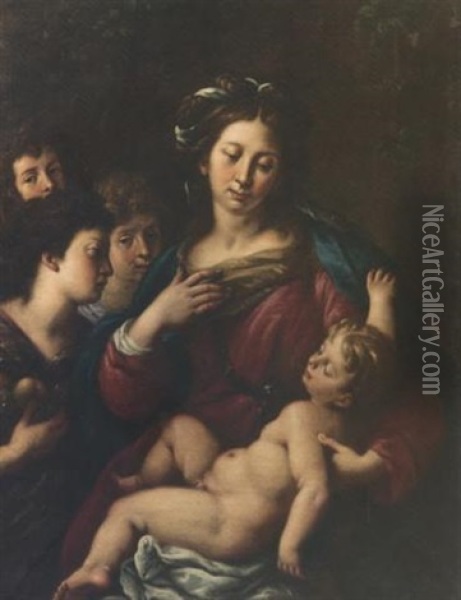 Madonna Con Il Bambino E Angeli Oil Painting - Giuseppe Nuvolone
