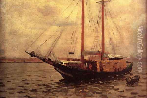 The Lumber Boat Oil Painting - Thomas Pollock Anschutz