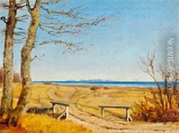 View Towards Kullen From Julebaeksbroen Oil Painting - Johan Thomas Lundbye