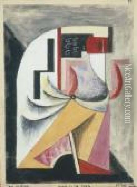 Cubist Composition Oil Painting - Issachar ber Ryback