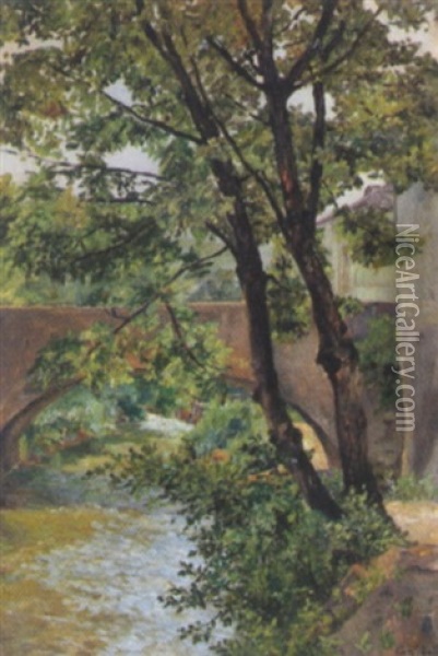 Steinbrucke Uber Einen Bach Oil Painting - Karl Weiss